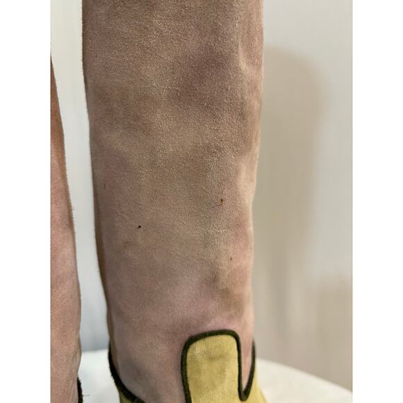 VTG Maud Frizon 70’s or 80’s Suede Boots 1.5” Heel Beige Green French Designer - Picture 6 of 16